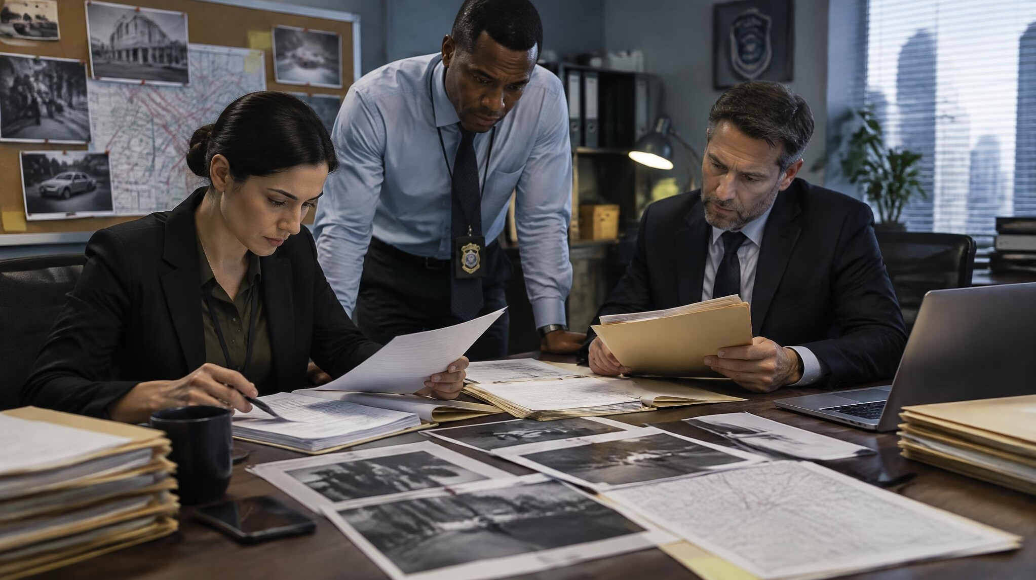 team of investigators reviewing files