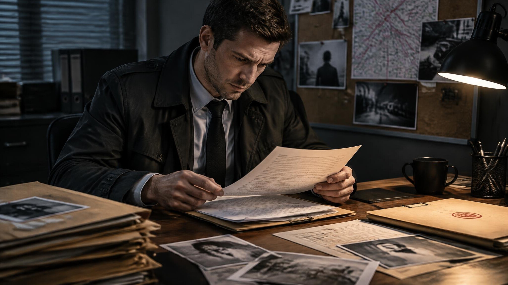 detective reviewing documents